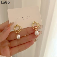 fashion jewelry s925 needle simulated pearl droop earrings popular style gometric metal golden color dangle earrings for women