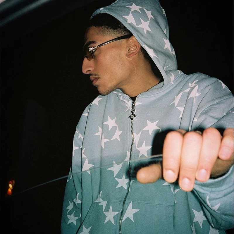 

Осень 2022, Мужская толстовка на молнии с длинным рукавом и принтом звезды, уличная американская мода, повседневный свитшот в стиле хип-хоп Ха...