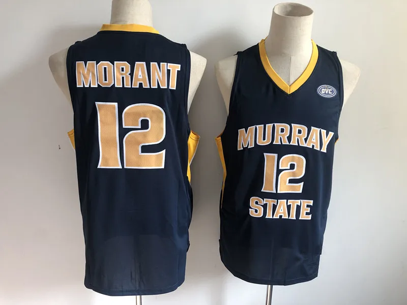 

Men's #12 Ja Morant Murray State Basketball Jersey Embroidered stitching