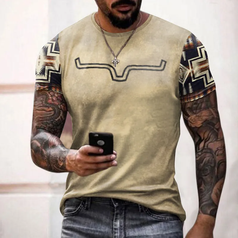 

Vintage T Shirt Cowboy 3D Printed Men's T-Shirts Summer Outdoor Crew Neck Short Sleeve Loose Tee Streetwear Top Clothing Apparel