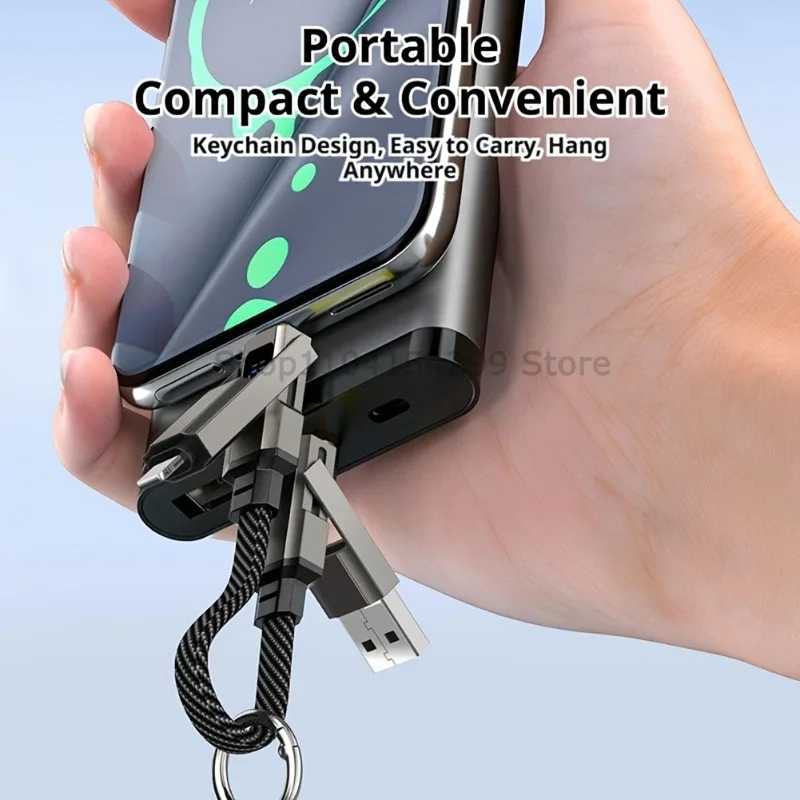Фото Универсальный зарядный кабель-брелок 4-в-1, 65 Вт, USB-C с дисплеем V/A/W, Type-C для Apple, портативный шнур для iPhone/iPad/Samsung/ноутбуков №3