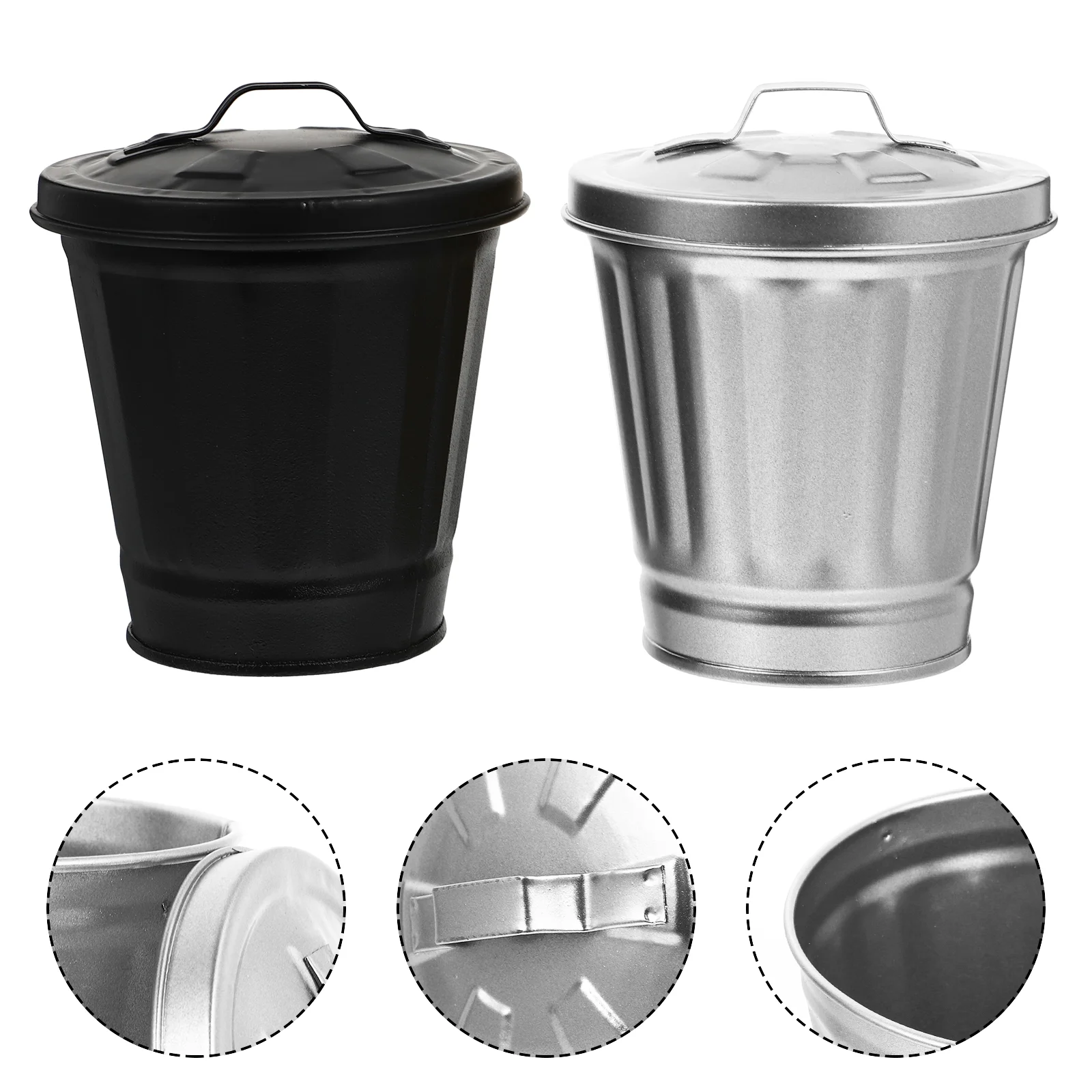 

Trash Can Garbage Bin Waste Mini Desktop Metal Holder Countertop Cans Tabletop Tiny Basket Brush Iron Pen Decorative Bucket Bins