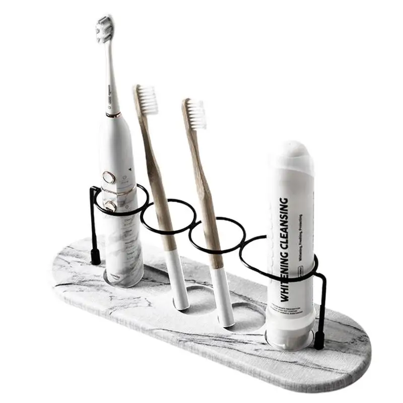 

Diatom Mud Tooth Brush Rack Stylish Tooth Brush Rack 4 Slot Bathroom Vanity Table-top Diatom Mud Base Toothpaste Holder