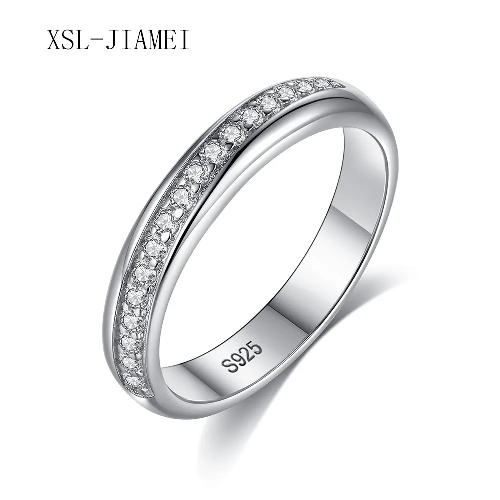 

XSL JIAMEI S925 Silver Women's Ring Closed Mouth Ring ins Wind light Luxury 5A Zircon Ring Wedding Engagement Fine Jewelry