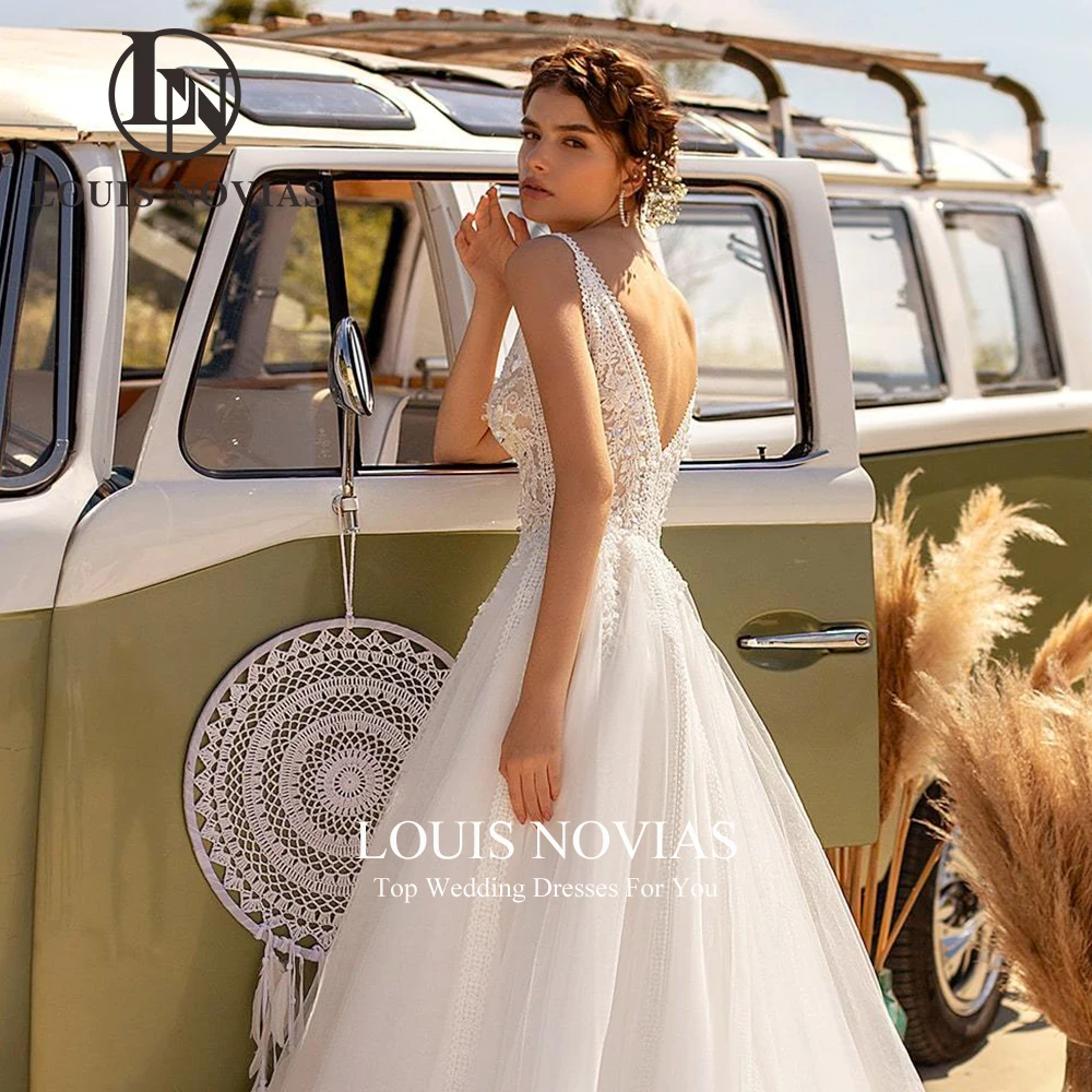 LOUIS NOVIAS BOHO свадебное платье сексуальное с глубоким v-образным вырезом на тонких