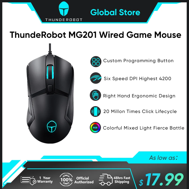ThundeRobot MG201 USB Wired Gaming Mouse 4200DPI with RGB Backlit 6 Programmable Buttons Mice for Gaming Laptop PC Mouse Gamer