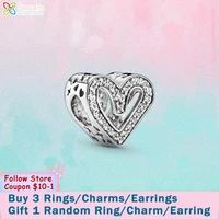 smuxin s925 silver beads sparkling silver freehand heart charms fit original pandora bracelets for women jewelry making