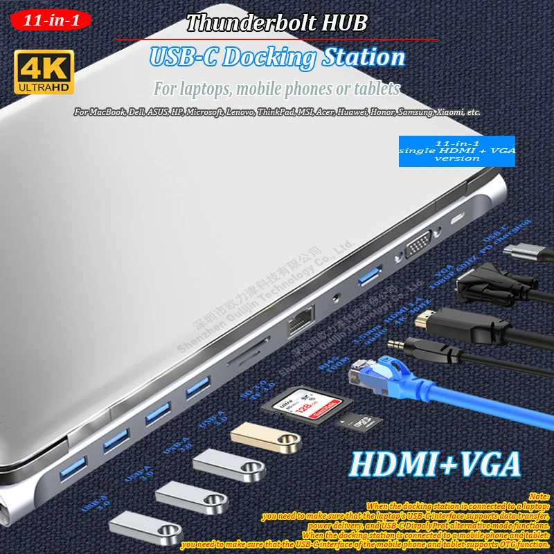 Несколько USB 3.0 высокоскоростных Thunderbolt MST HUB док-станция USB-C 2x HDMI VGA Для MacBook Air/Pro Dell