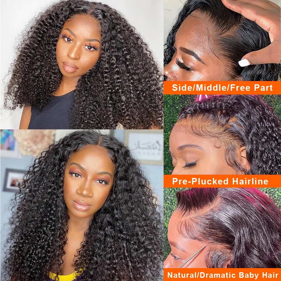 180%Density 26Inch Natural Black Long Kinky Curly Soft Free Part Lace Front Wig For Black Women With Baby Hair Natural Hairline images - 4