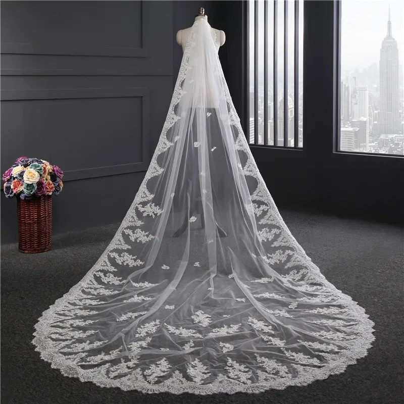 

TIXLEAR Cathedral Long Wedding Veil with Comb One Tier 3M New White Ivory Bridal Veil 1 Layer Welon for Bride Wedding Accessorie