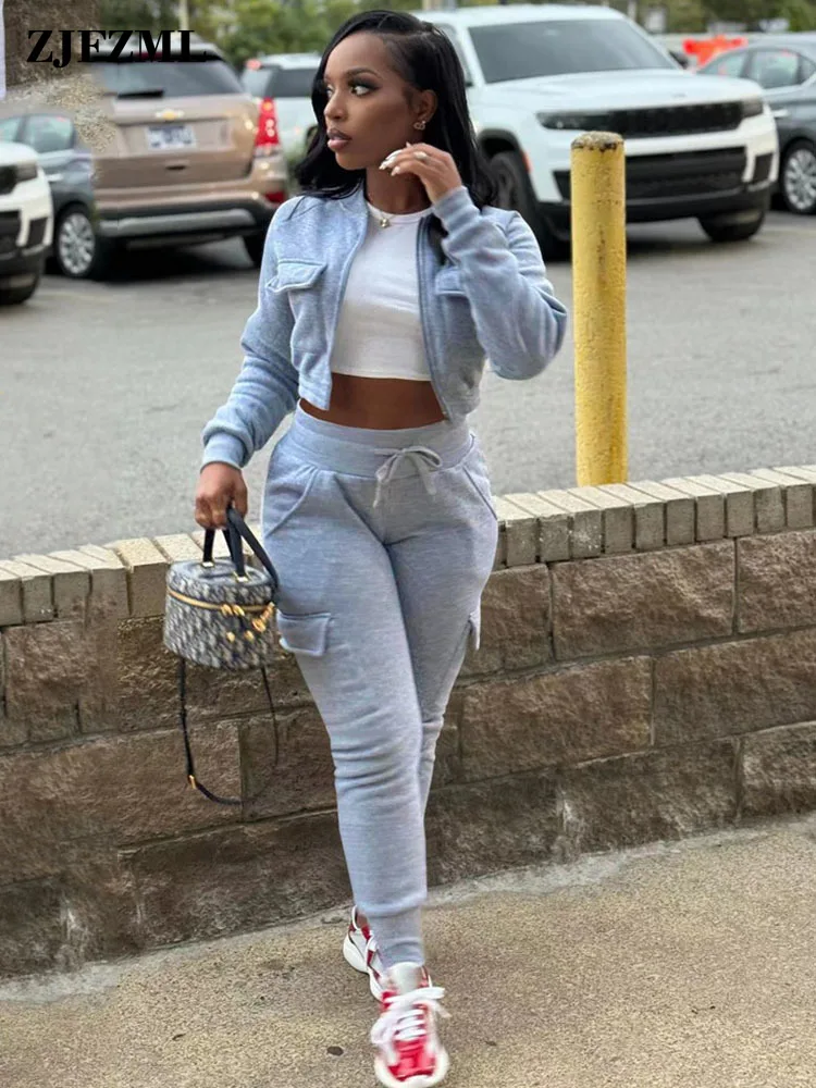 

Женский бархатный костюм из двух предметов, осенний спортивный костюм, укороченный пиджак на молнии и брюки с высокой талией на завязках, женские костюмы для активного отдыха