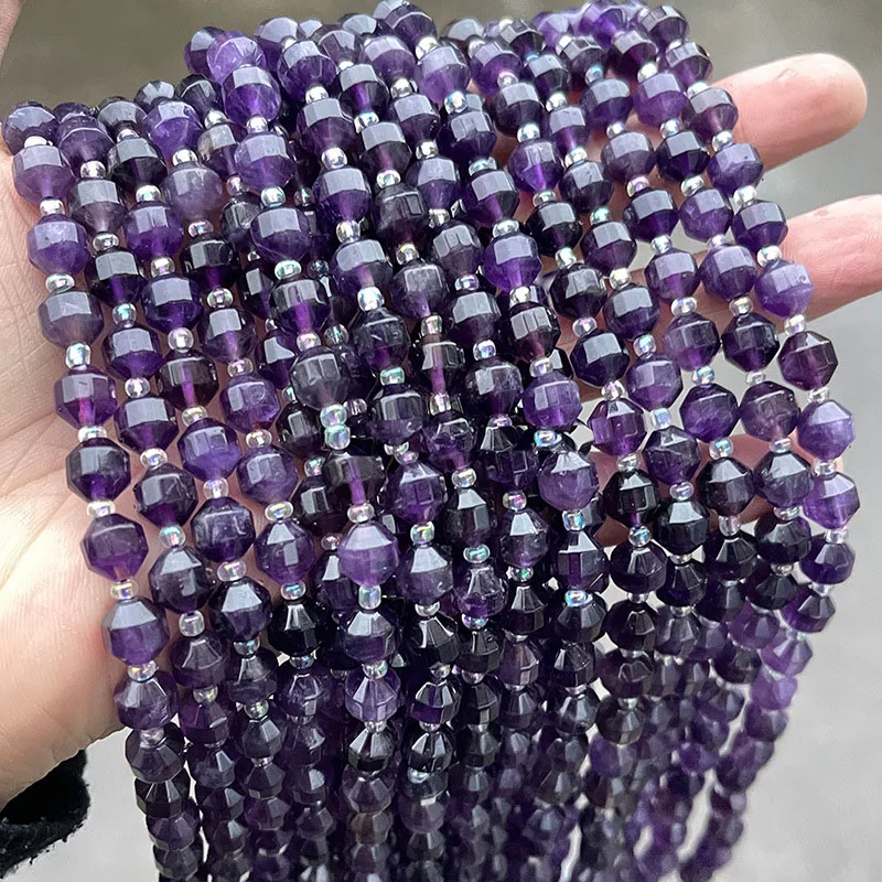 

Natural Amethysts Crystal Stone Spacer Loose Beads 6mm 8mm 10mm Faceted Olive Shape DIY Jewelry Making Accessories wk478