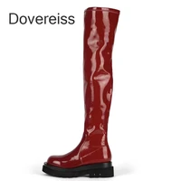 dovereiss 2022 fashion platform green brown female boots over the knee boots womens shoes winter sexy round toe white red 42 43