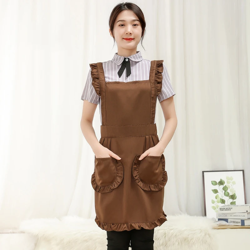 Aprons for Woman Anti-fouling Kitchen Double Shoulder Strap Lace Pocket Skirt Flower Shop Manicurist Overalls Bib Apron Dress |
