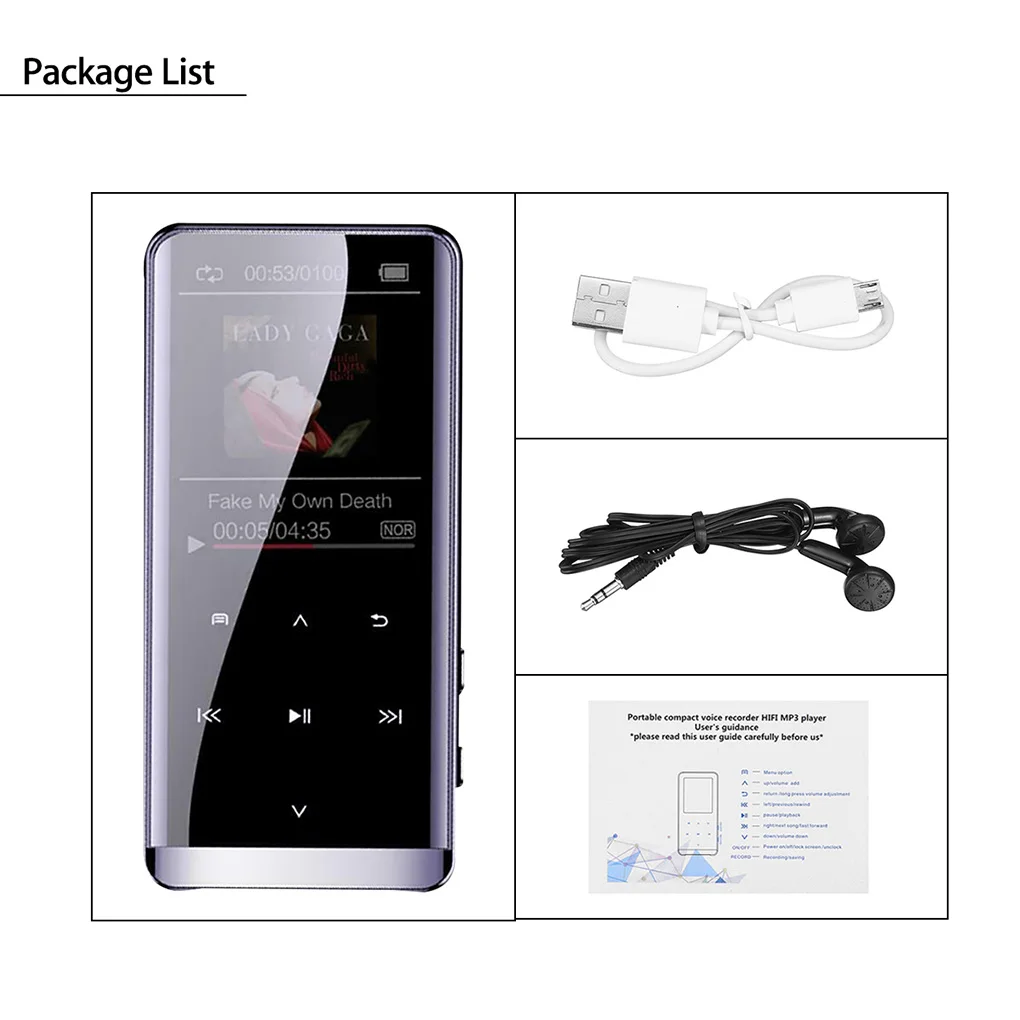 

16GB Bluetooth MP3 Player HIFI Sport Music Speakers FM Radio Recorder Lossless Touch Screen Portable Music Player