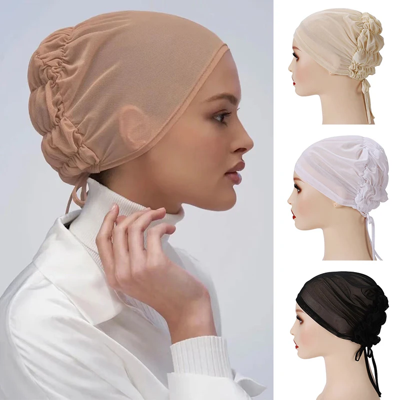 

Women Breathable Thin Muslim HeadCover Hijab Undercap Muslim Turbans Inner Cap Instant Mesh Bonnet Hijabs Women Hijab Summer