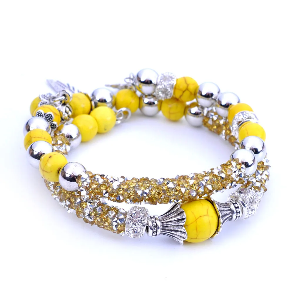 

Boho Ethnic Fashion Woman Bracelet Jewelry Wholesale Turquoise Beaded Traveler Row Drill Vintage Charm Bracelet Jewelry