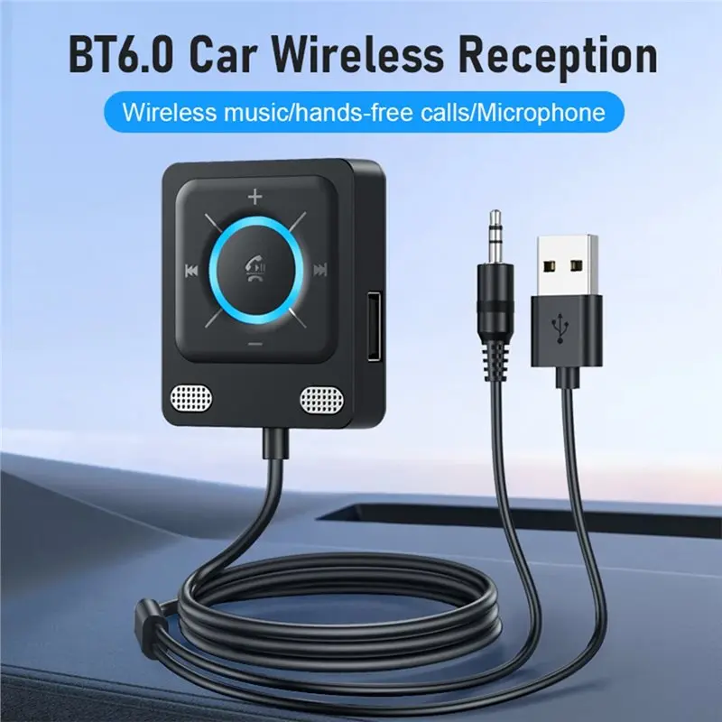 Фото B03B-Беспроводной автомобильный адаптер Bluetooth 6.0 с двумя микрофонами, USB-адаптер AUX 3,5 мм, Bluetooth-приемник №4