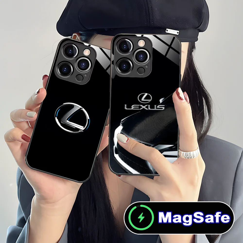 Фото Чехол для мобильного телефона L-Lexus-S для iPhone 16, 15, 14, 13, 12, 11 Pro Max Plus Mini MagSafe, беспроводная зарядка, стеклянные мобильные телефоны, смартфон №3