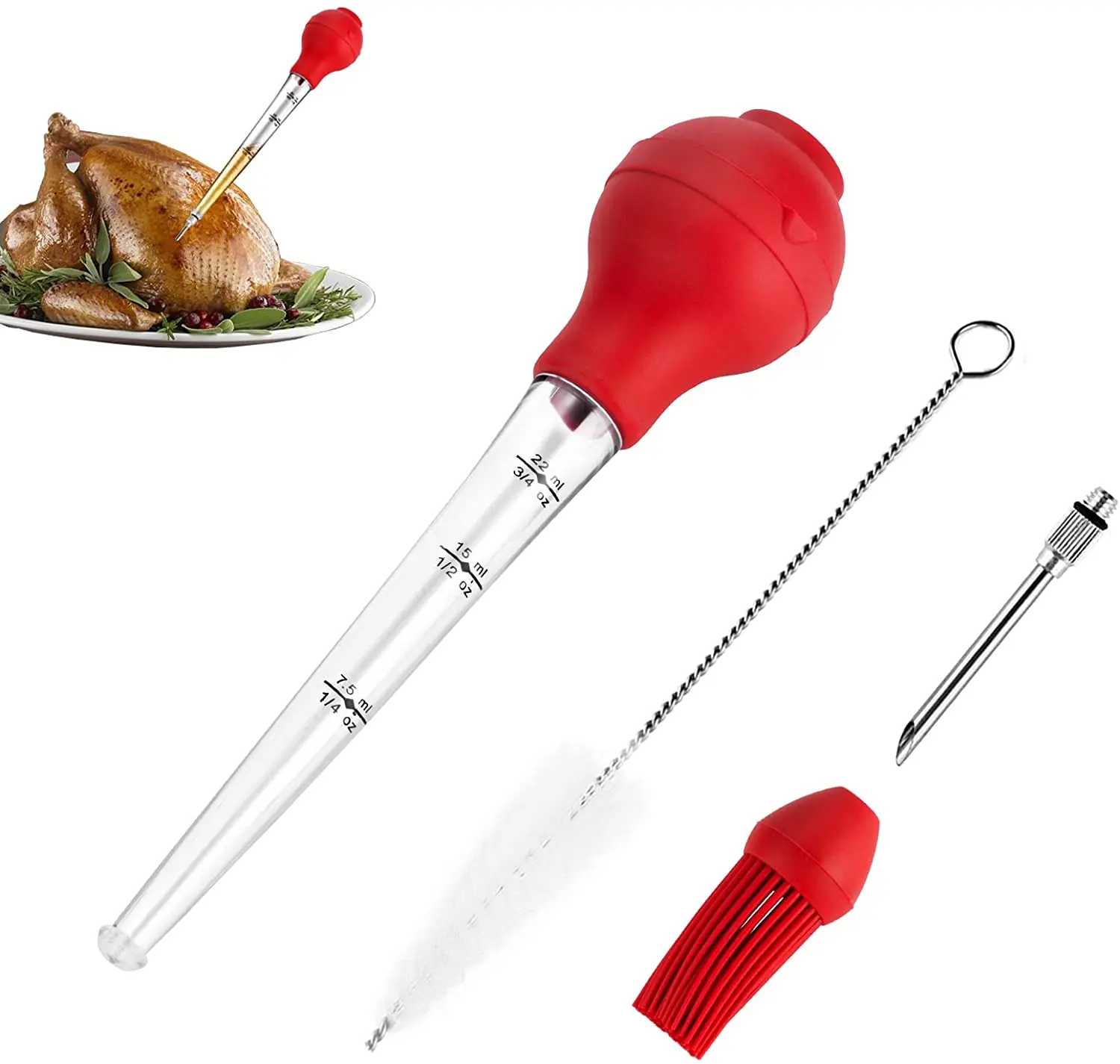 

Turkey Baster with Barbecue Basting Brush Baster Syringe Turkey Include Detachable Food Grade Silicone Bulb Meat Injector