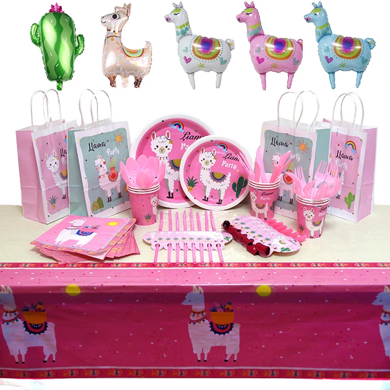 

Розовая лама-кактус из альпаки, украшение для вечевечерние, Фотофон с сумкой, воздушные шары для детского праздника, товары для вечеринки в ...