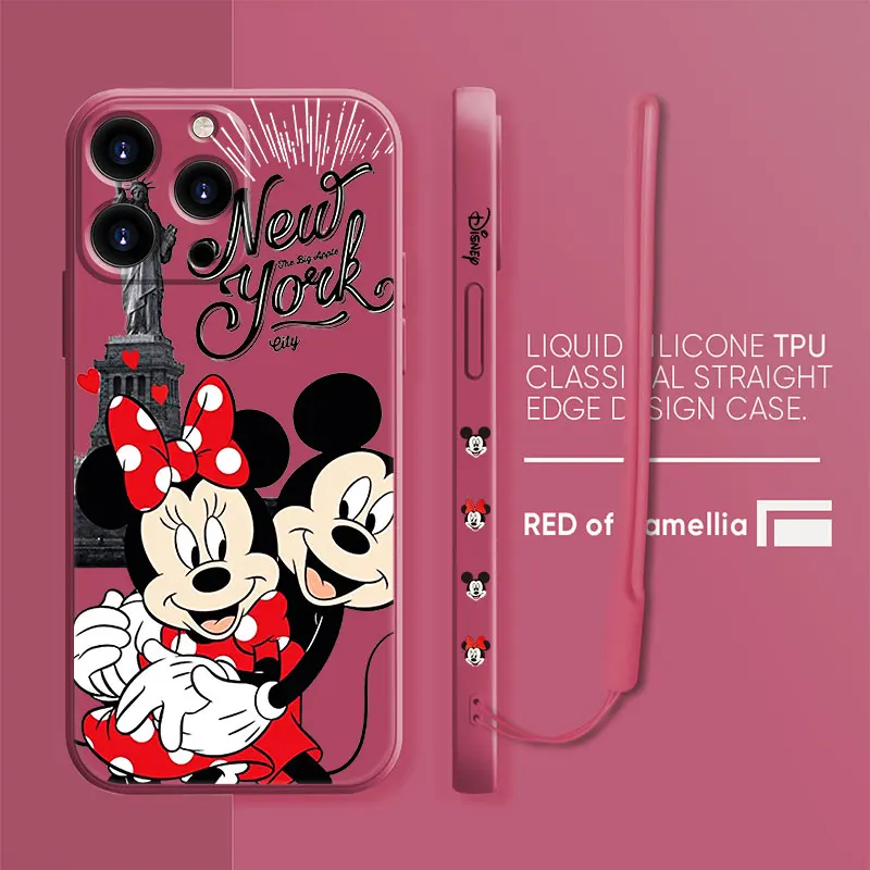 

Phone Thin Print Liquid Funda Case for iPhone 13 12 11 Pro Max 7 8 Plus XR SE XS Soft Disney Mickey Minnie Cartoon Paris