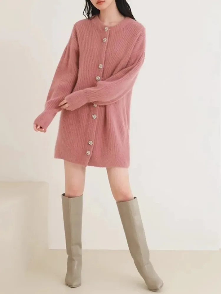 Изысканная Женская одежда с длинным рукавом женское платье-свитер круглым