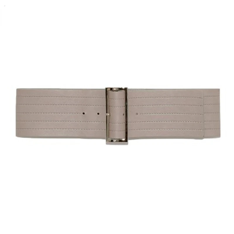 2022 Autumn Winter New Women Waistband Simple Solid Leather Perforated Metal Button Wide Waist Belt Designer Girdle