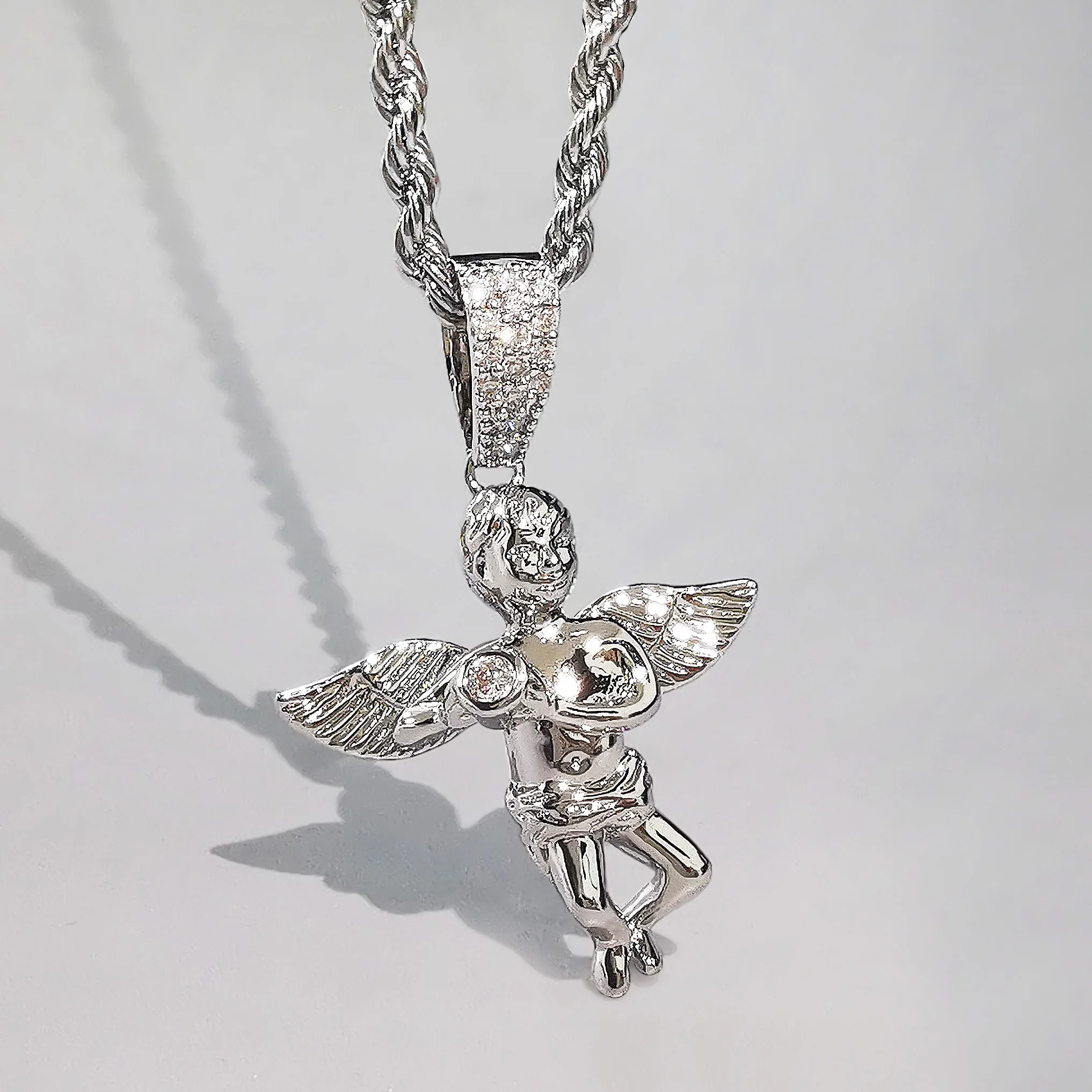 

Мини кулон Ангел сверкающий AAA кубический циркон хип-хоп ожерелье с цепью модные ювелирные изделия рэпера