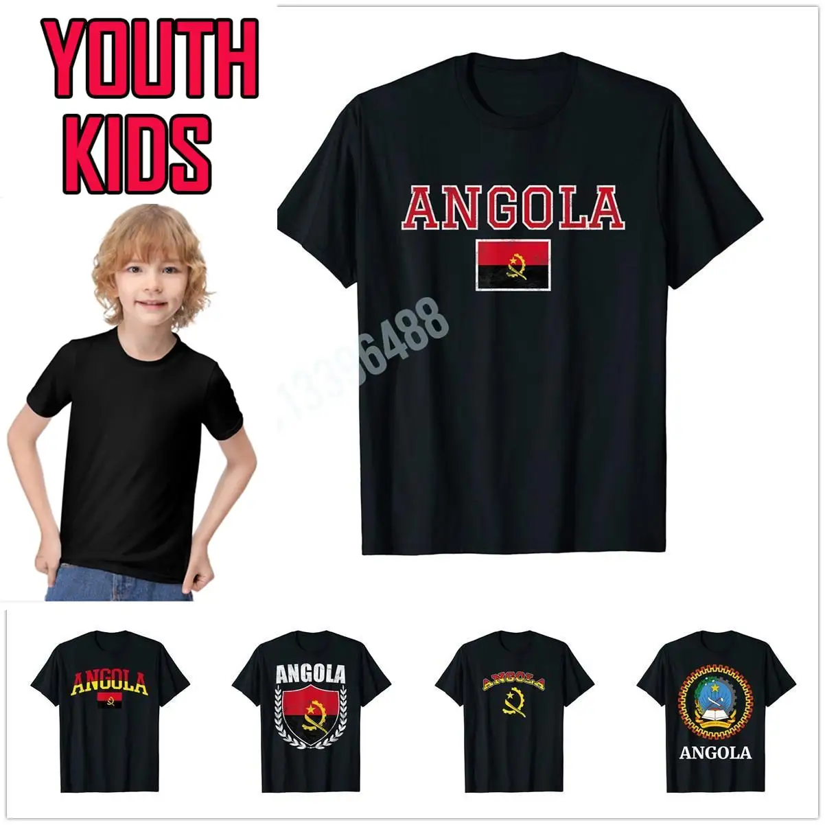 

100% хлопок, Молодежные Детские футболки с ангольским флагом гордости, Ангольские корни, Детская футболка, семейные топы, футболки для мальчи...