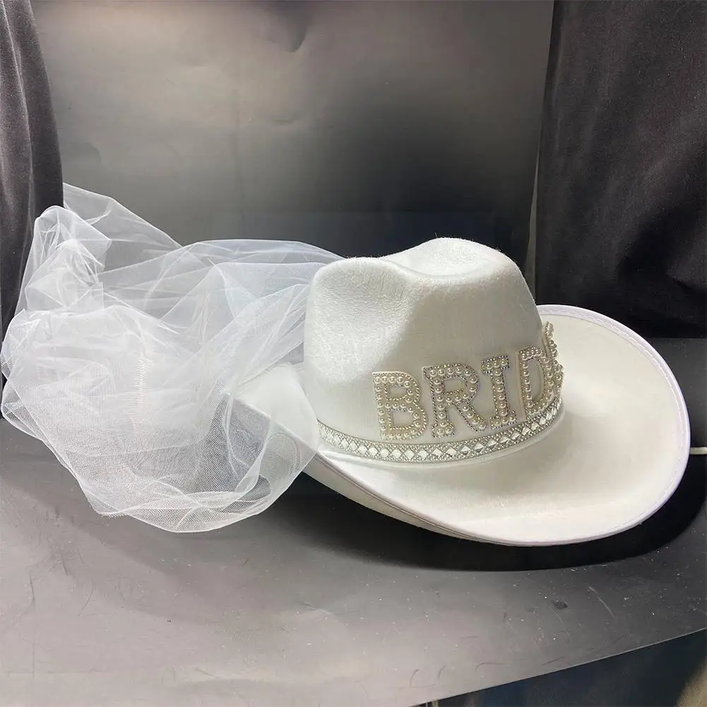 

Women Elegant Cowboy Hat Veil Style Wedding Photo Party Elegant Decorative Accessories Girl Cap Veil Beach Outdoor Summer B S6C2