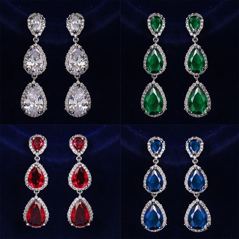 

Green Series Luxury Water Drop Zirconia Earrings Autumn and Winter New European and American Elegant Ladies Wedding Jewelry