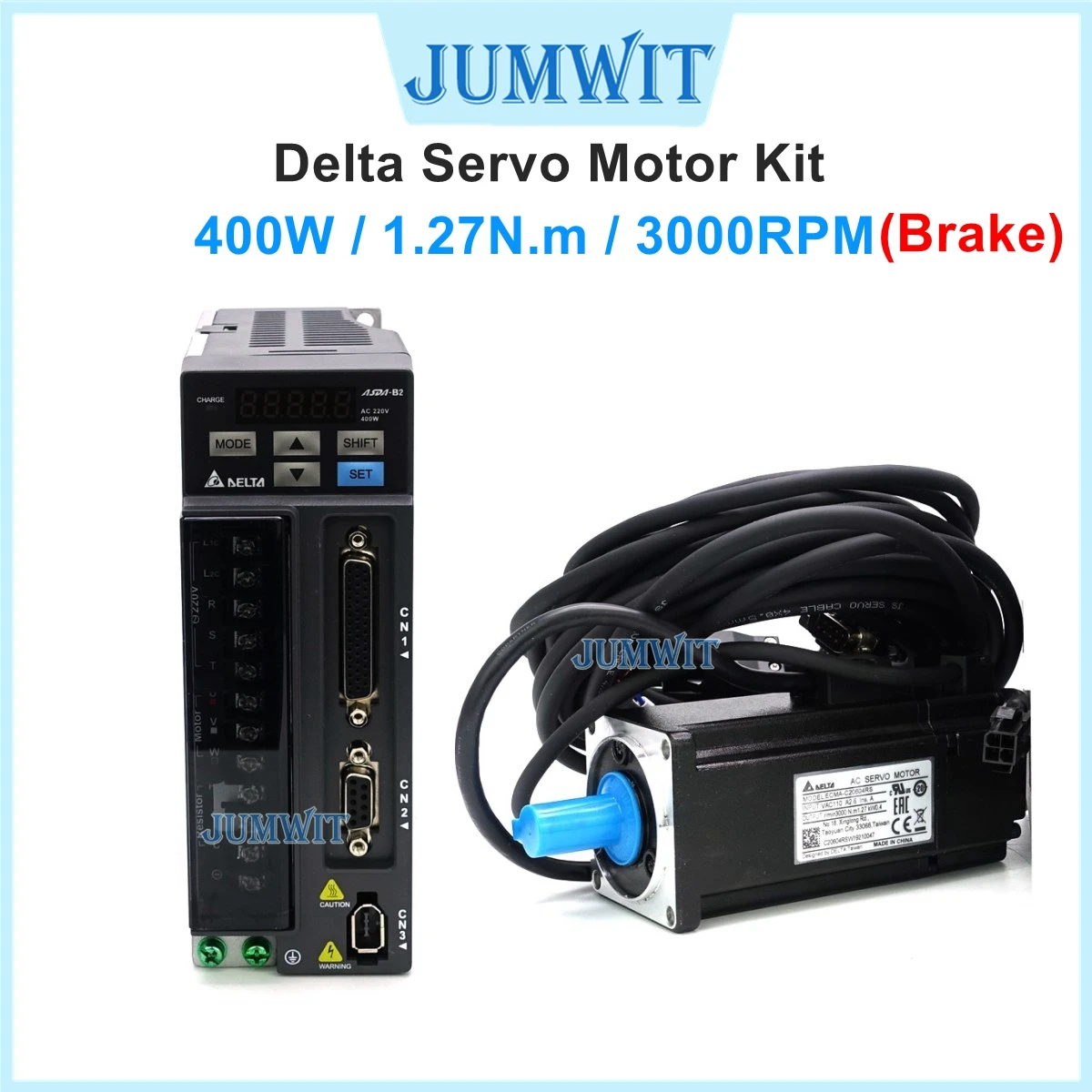 Delta Servo Motor Kit 400W With Brake 60mm ASD-B2-0421-B ECMA-C20604SS Driver 1.27N.m 3000RPM And 3M cable |