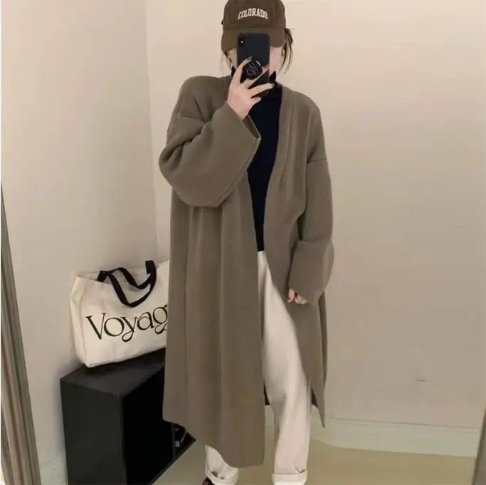 

Длинные кардиганы, свитера, однотонные норковые кашемировые осенне-зимние толстые свободные женские свитера, корейские винтажные повседневные женские свитера