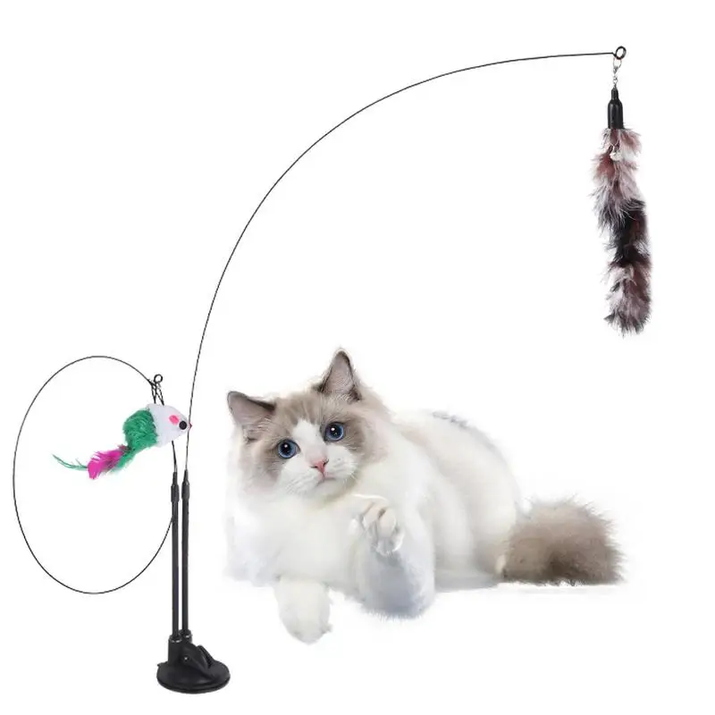 

Cat Feather Wand Double Head Kitten Feather Toy Adsorbable Funny Cat Toys For Indoor Cats Teaser Cat String Toy With Fixed Clip