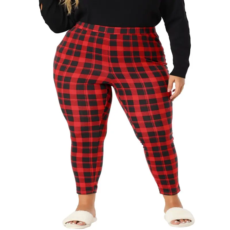 

HMCN Women`s Plus Check Leggings Festive Glen Plaid Female Skinny Pants