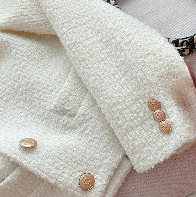 Женская однобортная твидовая куртка Элегантная короткая без карманов с круглым