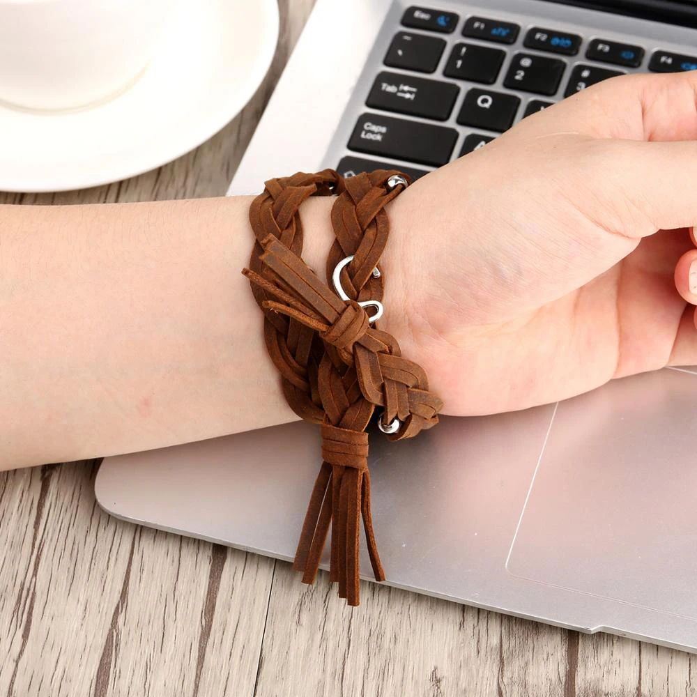 Leather Braided Strap for Apple Watch Ultra 49mm Series 45mm 41mm 44mm 40mm Women Double Loop Wristband for iWatch 8 7 6 5 4 SE