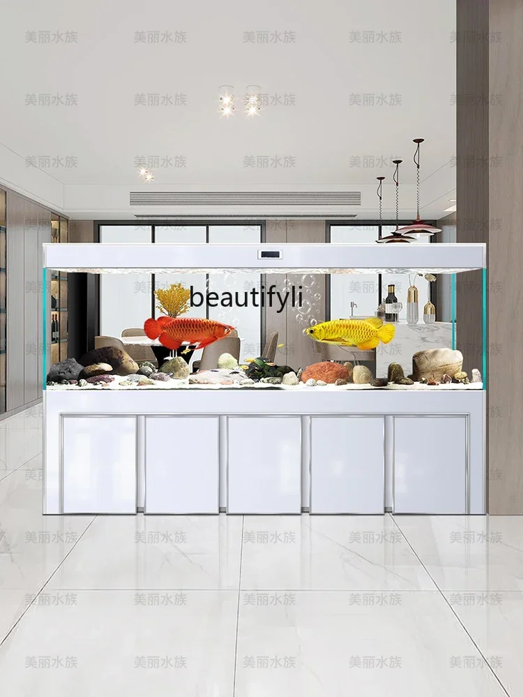 Ультра-белый стеклянный аквариум для гостиной большой от пола до потолка