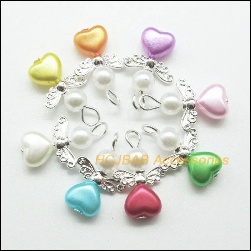 

16Pcs Silver Plated Mixed Acrylic Tiny Heart Angel Charms Pendants 14x22mm