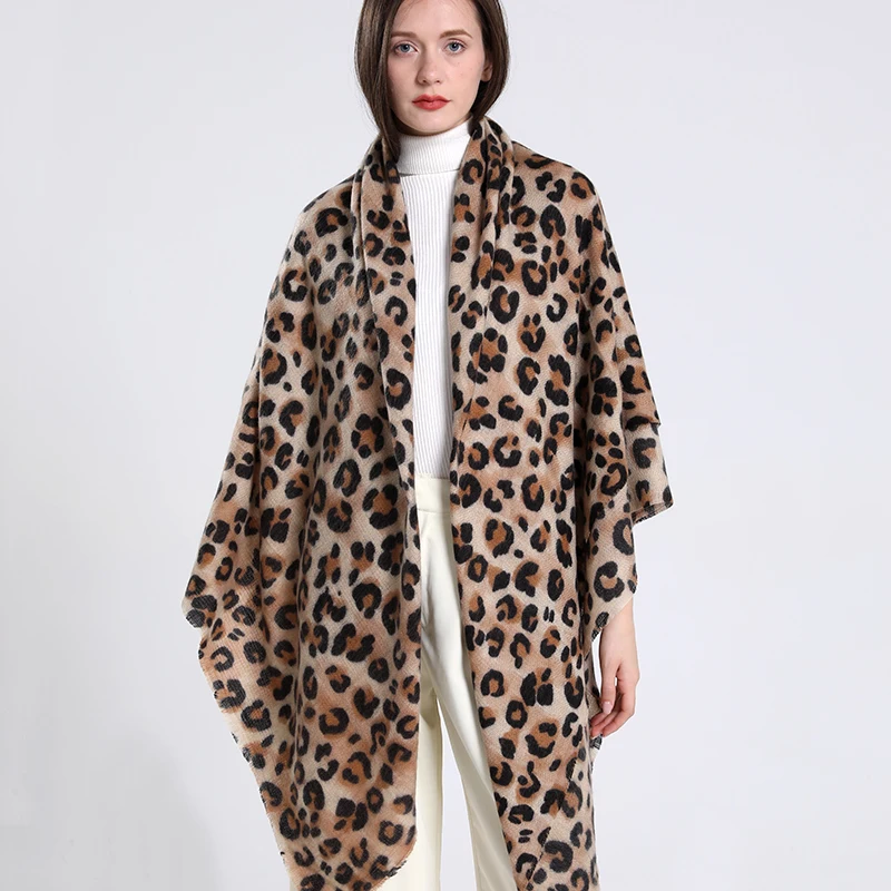 

Зимний Элегантный женский шарф из искусственного кашемира Леопардовый принт