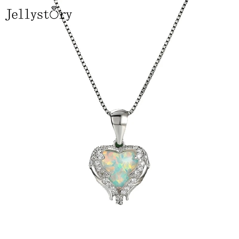 

Jellystory Angel Wings Opal Necklace For Women 925 Sterling Silver Heart Shaped Pendant Wedding Anniversary Fine Jewelry Gifts