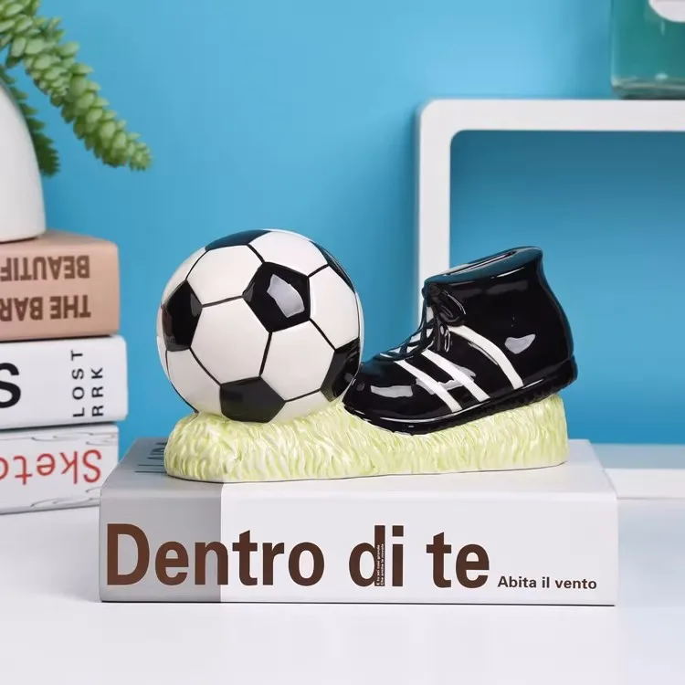 

Creative Ceramic Football Shoes Piggy Bank Home Decor Craft Room Decoration Objects Cartoon Child Soccer Piggy Bank Gift For Boy
