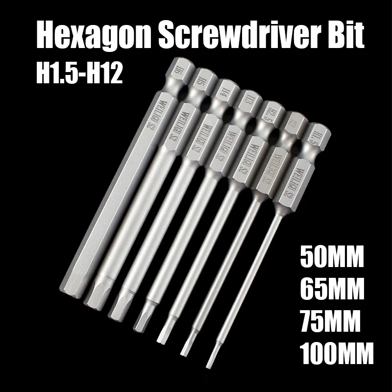 

50/65/75/100MM H1.5-H12 Hexagon Screwdriver Bit Set 1/4 Shank Allen Wrench Impact Driver Magnetic Anti Slip Electric Batch Head