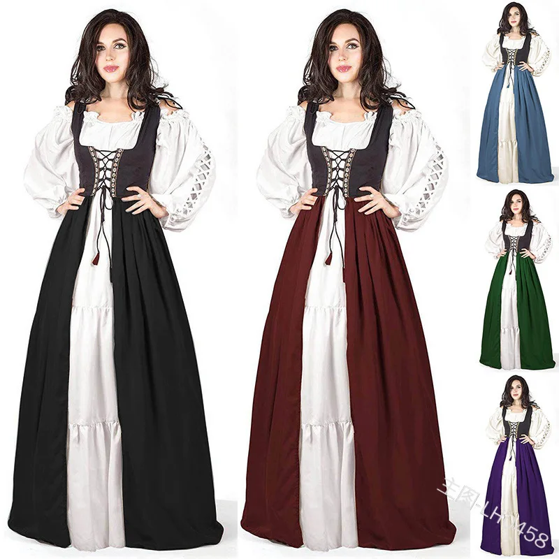 

Medieval Renaissance Robe Retro Dress Strap Waist Court Long Dress Ensual Sexy Dress for Women Cosplay Costume Genshin Impact