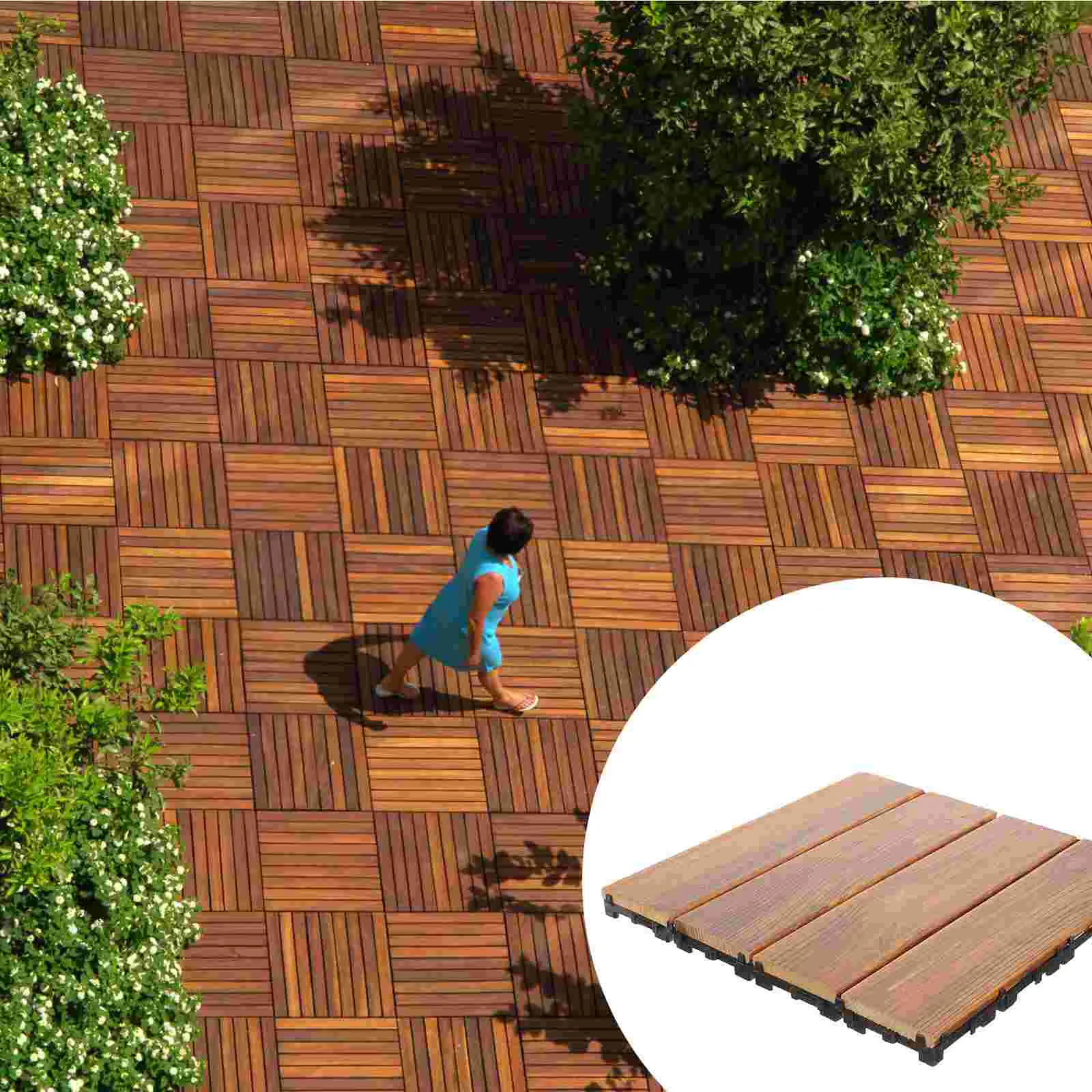 

Balcony Deck Tile Patio Home Decor Self-assemble Interlocking Floor Decking Tiles Wooden Carbonized Outdoor