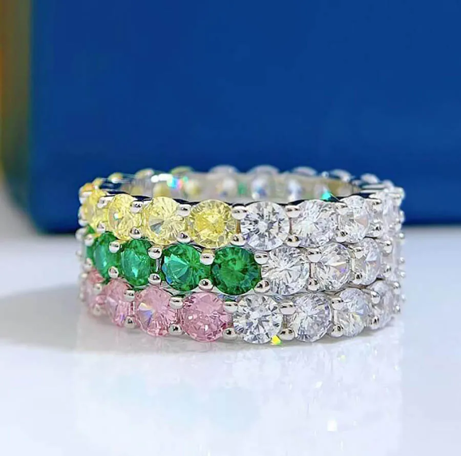 

New S925 silver ring zircon white pink full diamond Europen fashion elegant women sweet classic simple finger jewelry