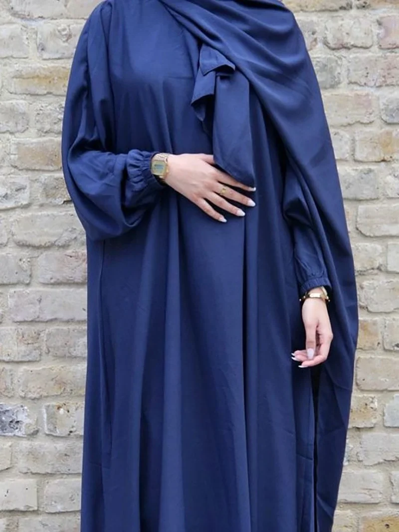 Ramadan Hooded Abaya Muslim Prayer Long Dress Women Nida Plain Loose Patchwork Scarf Jilbab Islam Dubai Modest Robe Djellaba