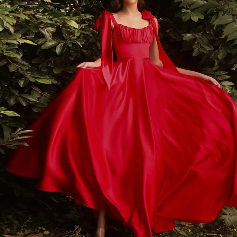 Simple Satin Prom Dress Floor length Sleeveless Fashion Lace up Sexy Backless Carpet Robe Fashion Bridesmaid Party Dresses