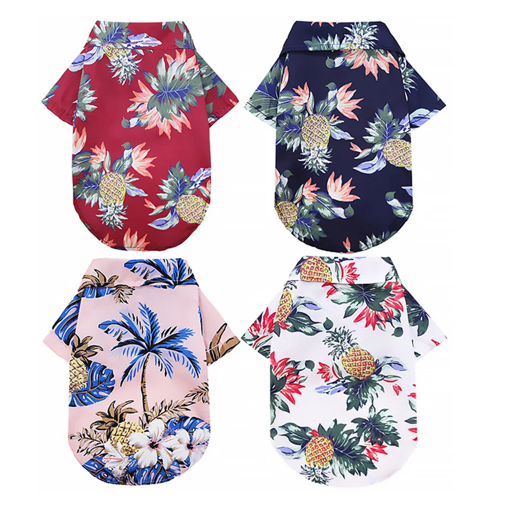 

4 Pcs Girls Hawaiian Outfit Pet Shirt Dog T-shirt Summer Clothing Blouse Fashion Dress